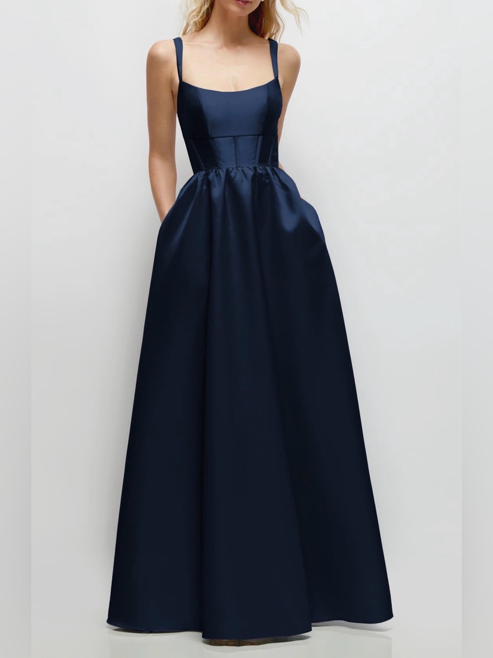 Dessy Collection Navy Blue Sleeveless Satin Wedding Dress